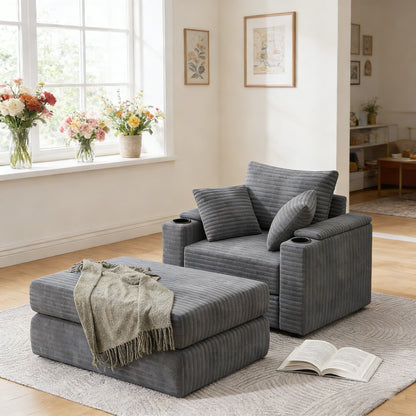 YODOLLA Oversized Chaise Lounge Chair, Lounge Chair Indoor with Ottoman, Grey