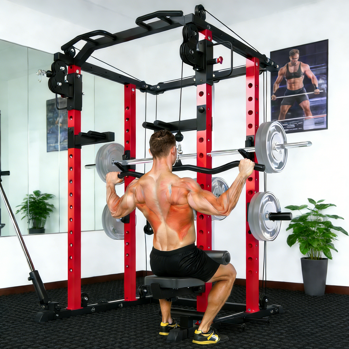YODOLLA Power Squat Rack Cage, 2000lbs Weight Cable Machine with LAT Pulldown