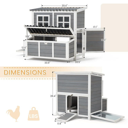 YODOLLA Chicken Coop, 40" Large Wooden Chicken Hutch with 3 Lockable Nesting Boxes