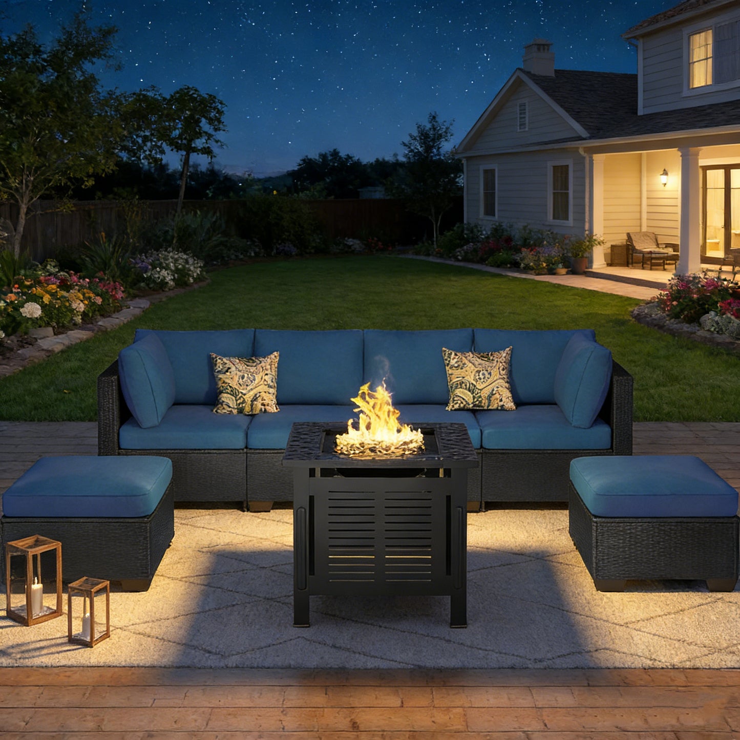 YODOLLA 7 Piece Outdoor Patio Furniture Set, Black & Dark Blue