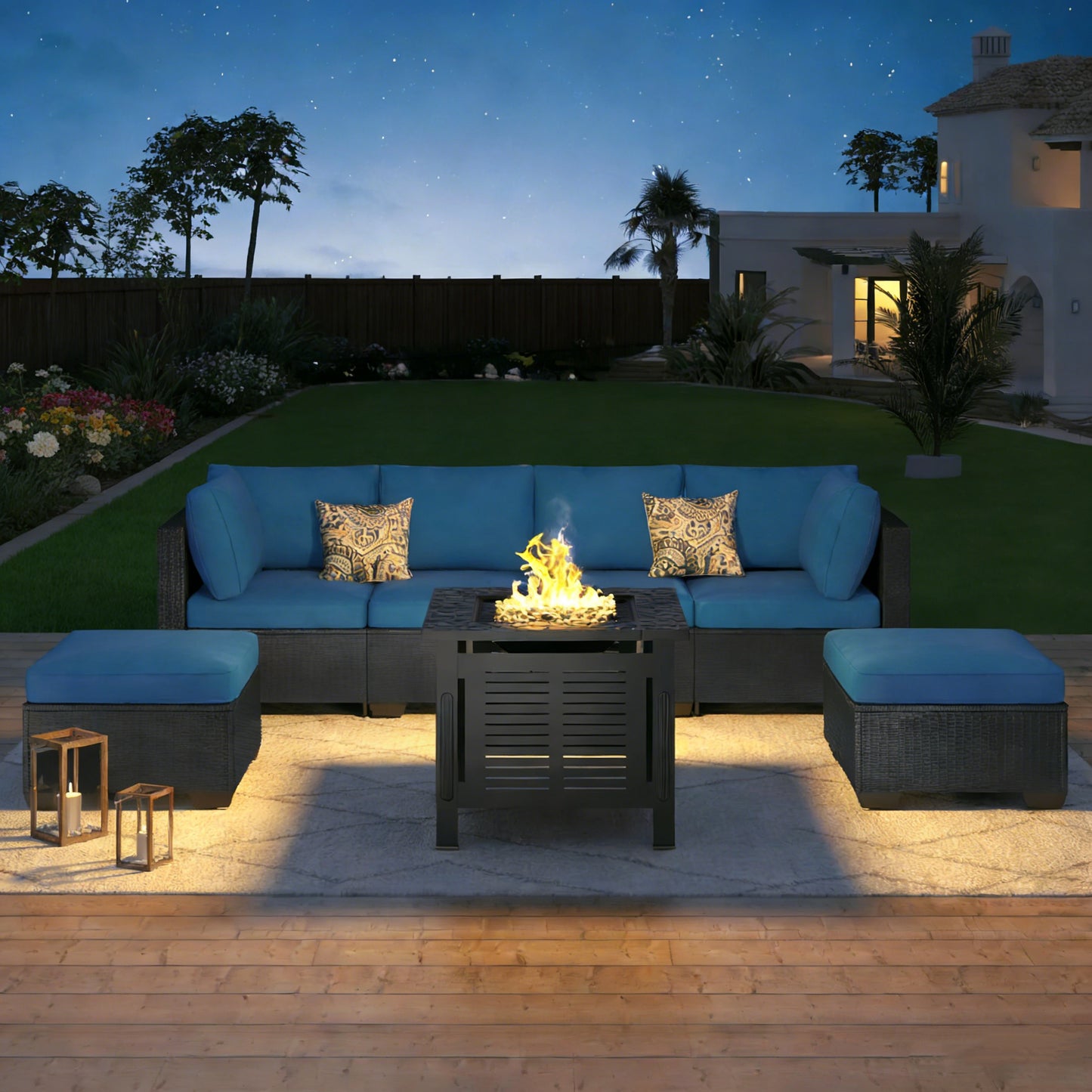 YODOLLA 7 Piece Outdoor Patio Furniture Set, Black & Blue