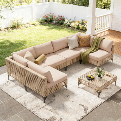 YODOLLA 7-Piece Patio Furniture Set PE Rattan Wicker Conversation Set