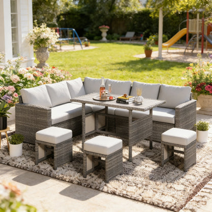 YODOLLA 7 Pieces Patio Furniture Set with 43 Inch Fire Pit Table