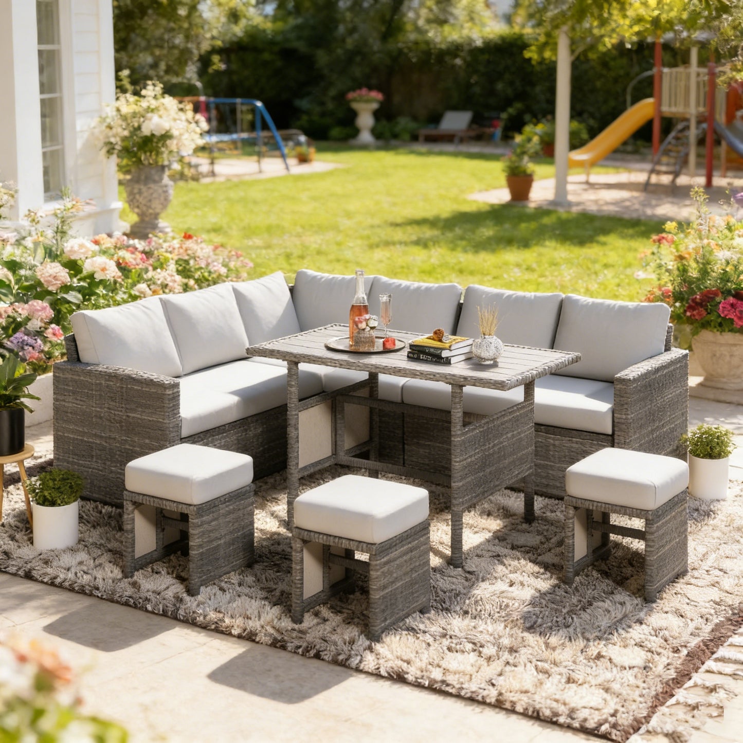 YODOLLA 7 Pieces Outdoor Wicker Rattan Furniture Set, Gray