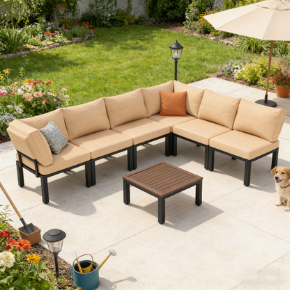 YODOLLA 7 Piece Outdoor Patio Furniture Set Metal Patio Sectional Conversation Sofa