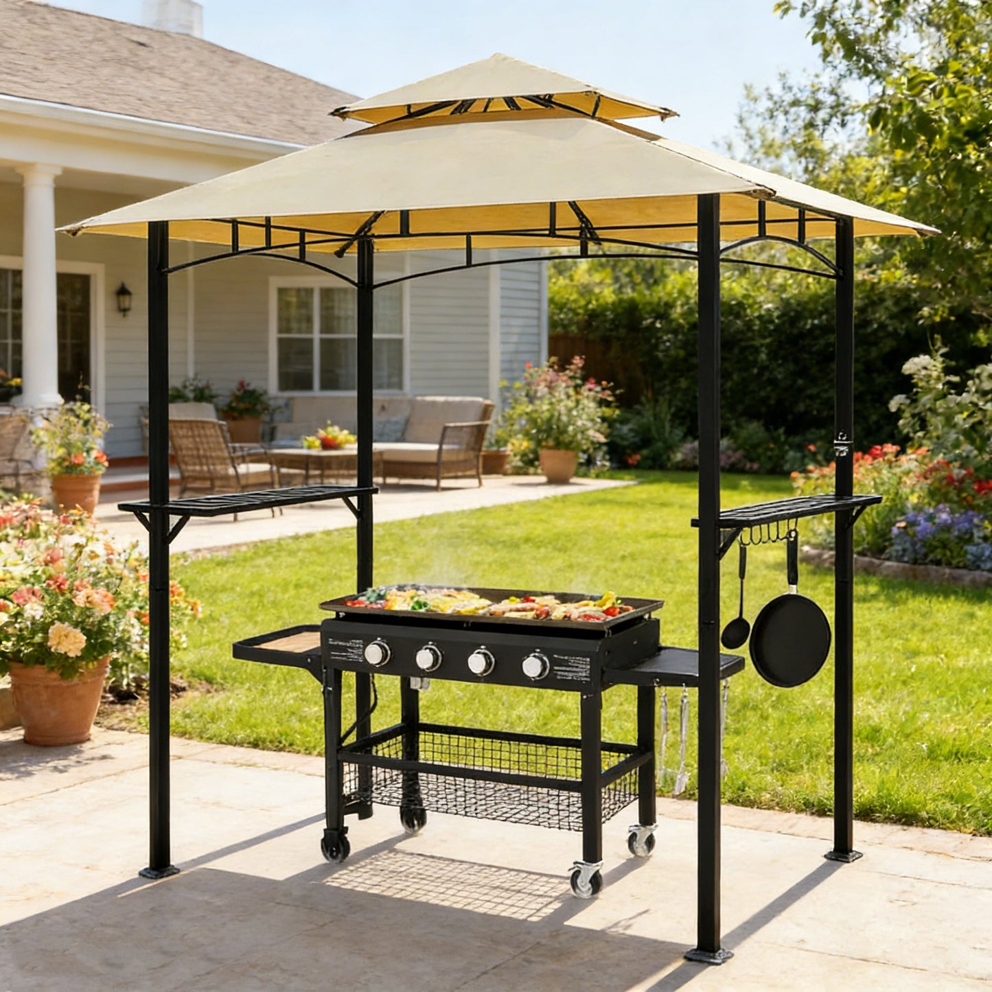 YODOLLA 8' x 5' Grill Gazebo, Grill Canopy, Beige