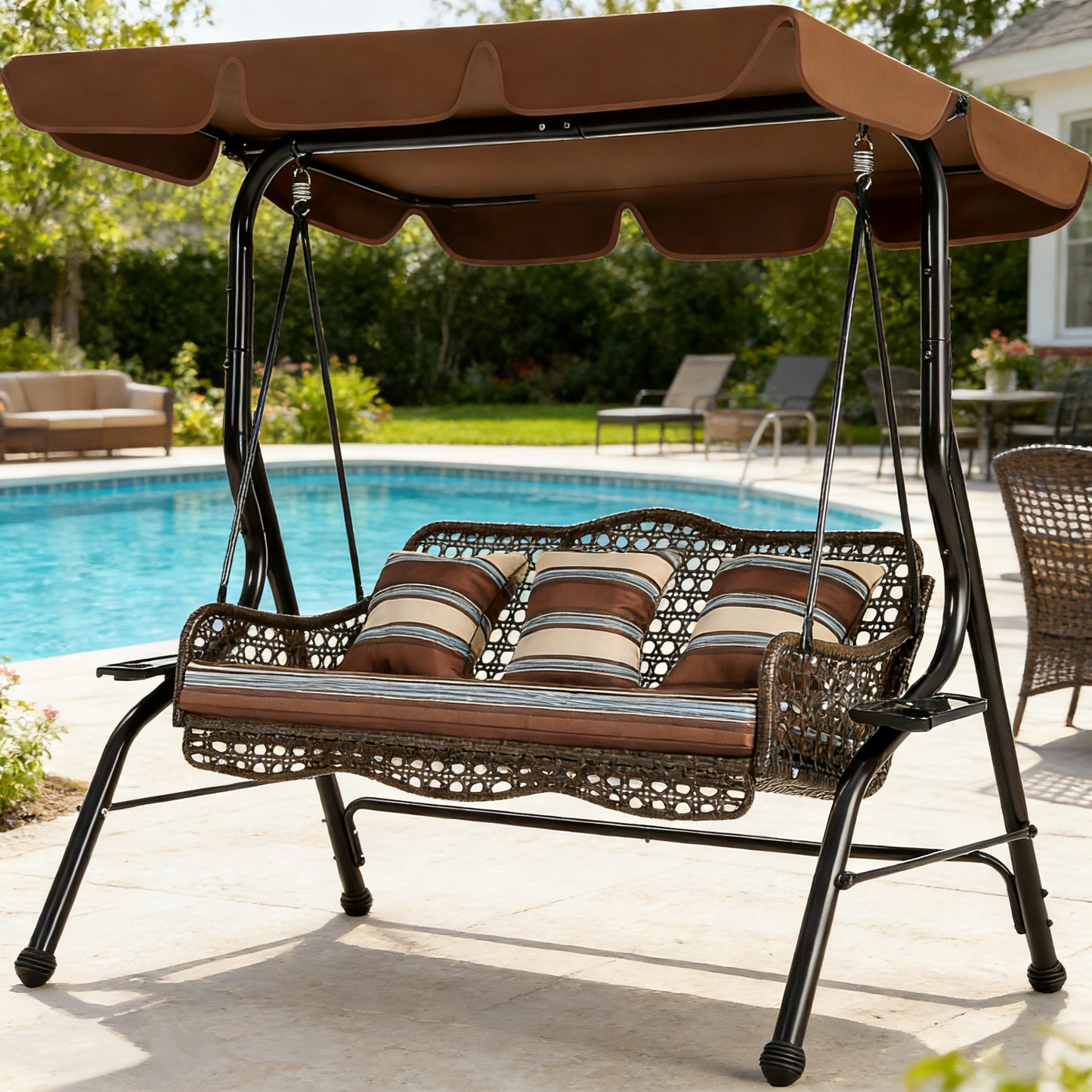 YODOLLA 3-Seat Outdoor Patio Swing Chair, Large Converting Canopy Porch Swing Glider
