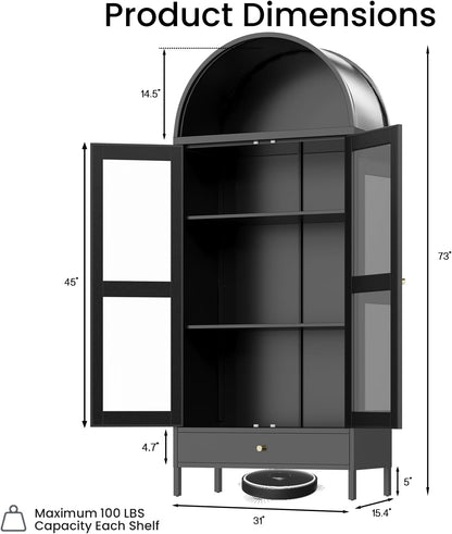YODOLLA 73'' Arched Metal Bookshelf Display Cabinet