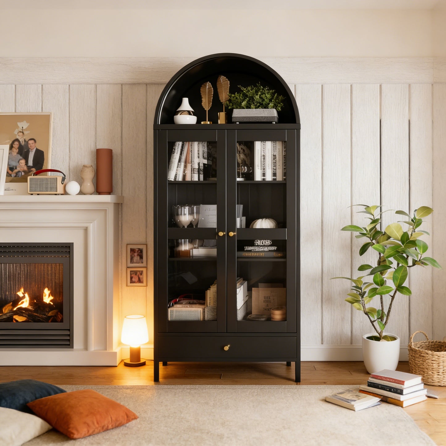 YODOLLA 73'' Arched Metal Bookshelf Display Cabinet