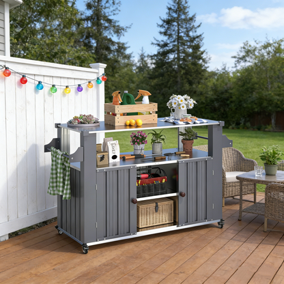 YODOLLA Outdoor Grill Table Cart Kitchen Island Grill Cabinet Cart