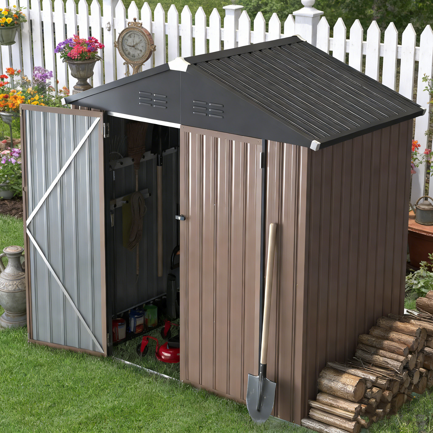 YODOLLA 6 x 4 FT Outdoor Storage Shed Lockable Bike Shed, Grey