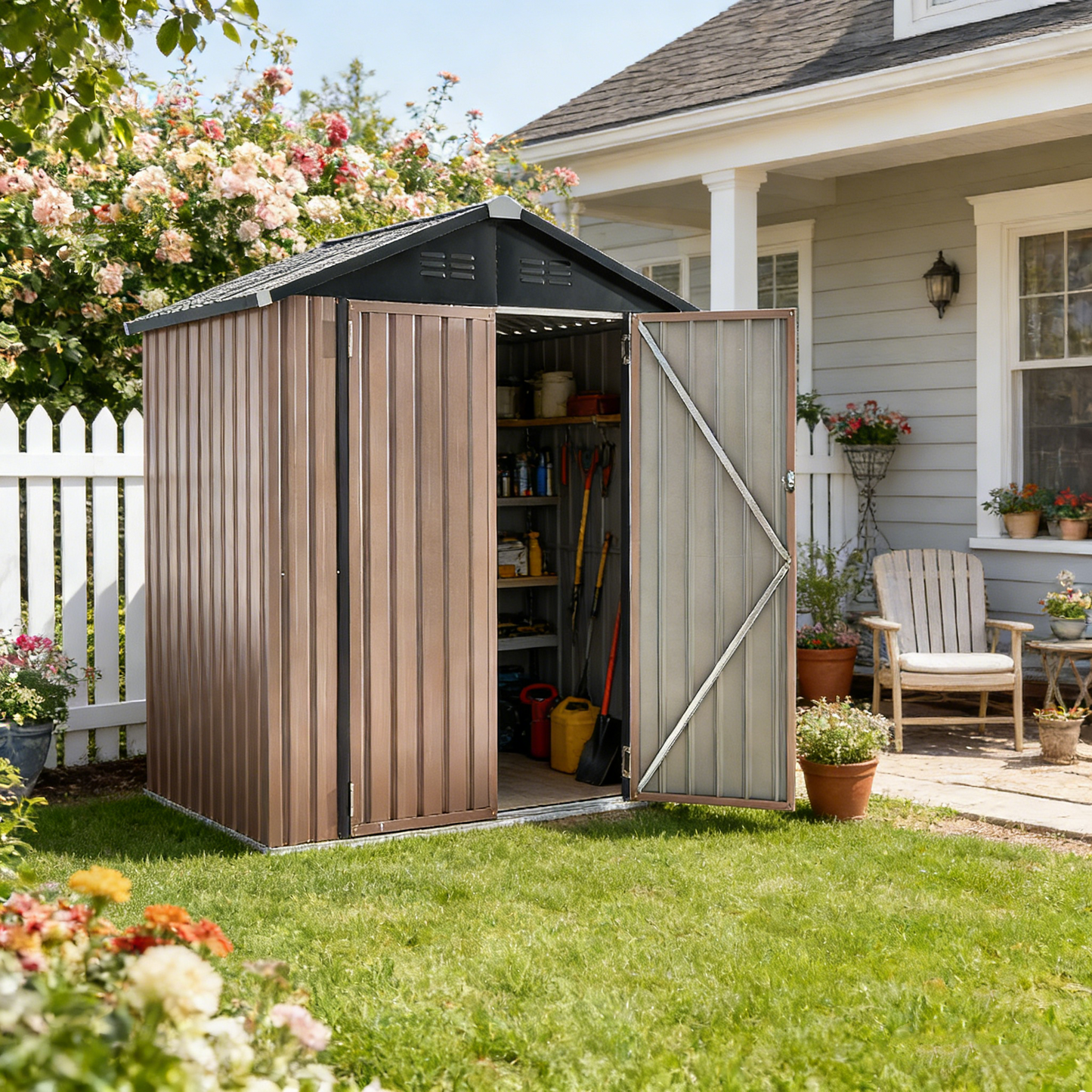 YODOLLA Shed 8' x 6' Metal Storage Shed for Ourdoor, Grey