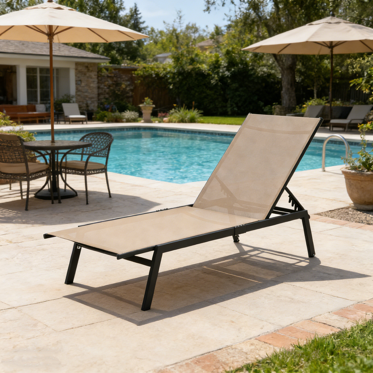 YODOLLA Patio Lounge Chairs Adjustable 5-Position Outdoor Chaise Lounge with Wheels