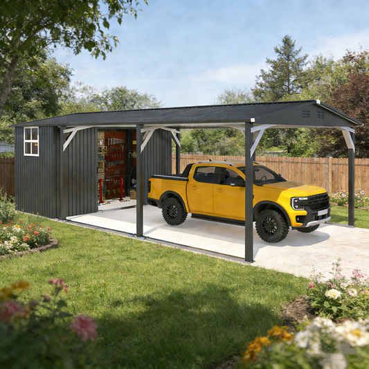 YODOLLA 12'×23' Outdoor Storage Shed with Heavy Duty Metal Weather-Resistant Carport