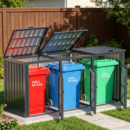 YODOLLA 7.7 x 2.6 FT Garbage Bin Storage Shed for 3 Trash Cans