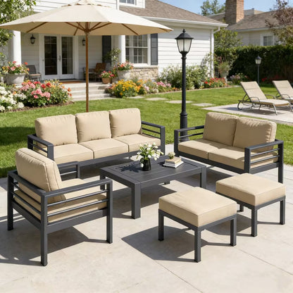 YODOLLA 7 Pieces Aluminum Patio Furniture Set, Beige Cushions