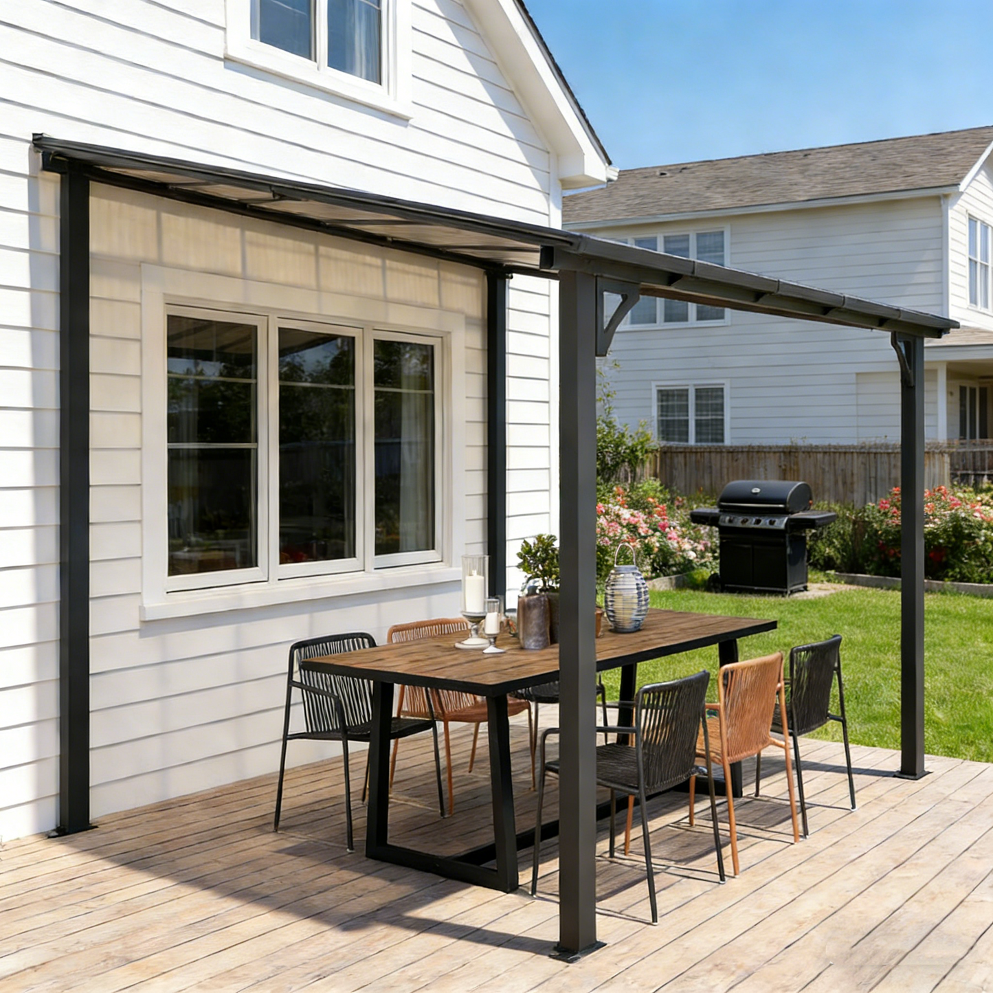 YODOLLA 10’ x 10’ Gazebo, Wall Mounted Gazebos Pergola, Enhanced Protective Outdoor Patio Lean to Gazebo Awnings for Deck, Porch, Backyard and More