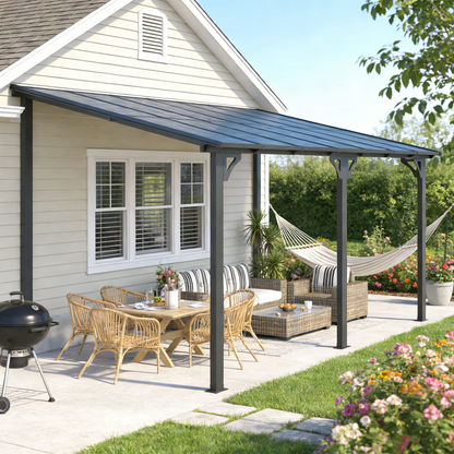 YODOLLA 14' x 10' Hard Top Lean to Gazebo for Patio, Dark Gray