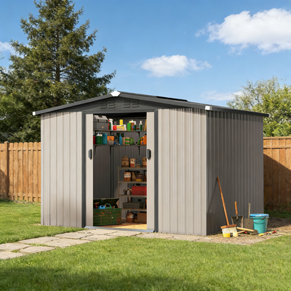 YODOLLA 6'x8' Outdoor Storage Shed, Shed with Sliding Door