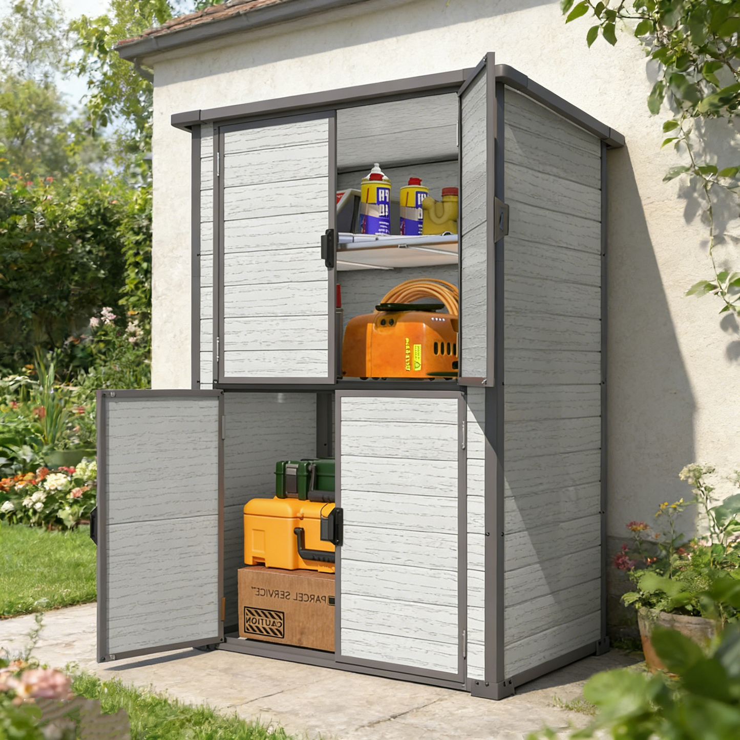 YODOLLA Outdoor Resin Storage Cabinet Waterproof with Shelves