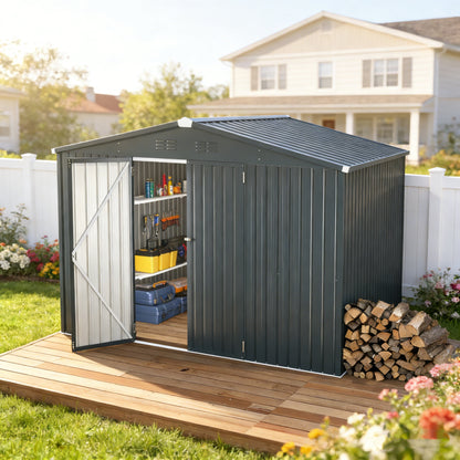 YODOLLA 10'x10' Metal Storage Shed, Dark Grey