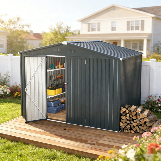 YODOLLA 10'x10' Metal Storage Shed, Dark Grey