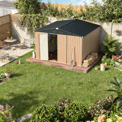 YODOLLA 10' x 10' Shed Outdoor Storage Shed with Lockable Doors, Grey