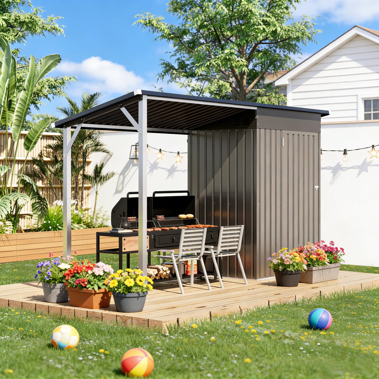 YODOLLA Outdoor Open-Sided Storage Shed, 3x5 Sheds with 15 Sq. Ft Covered
