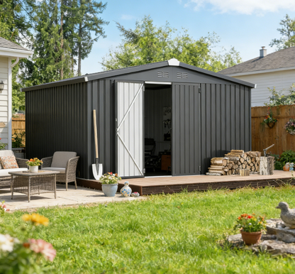 YODOLLA 12' x 12' Outdoor Storage Shed Large Metal Sheds, Dark Grey