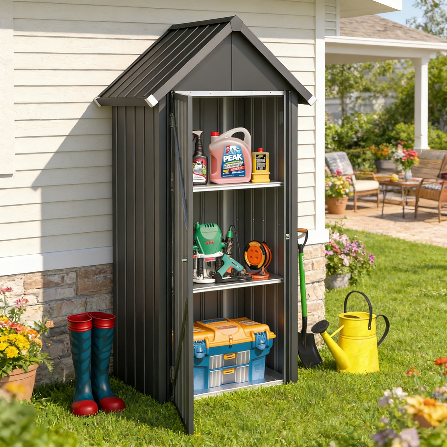 YODOLLA Outdoor Storage Cabinet Waterproof, Vertical Tall Outdoor Storage Cabinet with Shelves