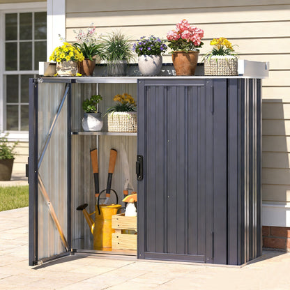 YODOLLA Outdoor Storage Potting Bench, Garden Metal Tool Cabinet Waterproof