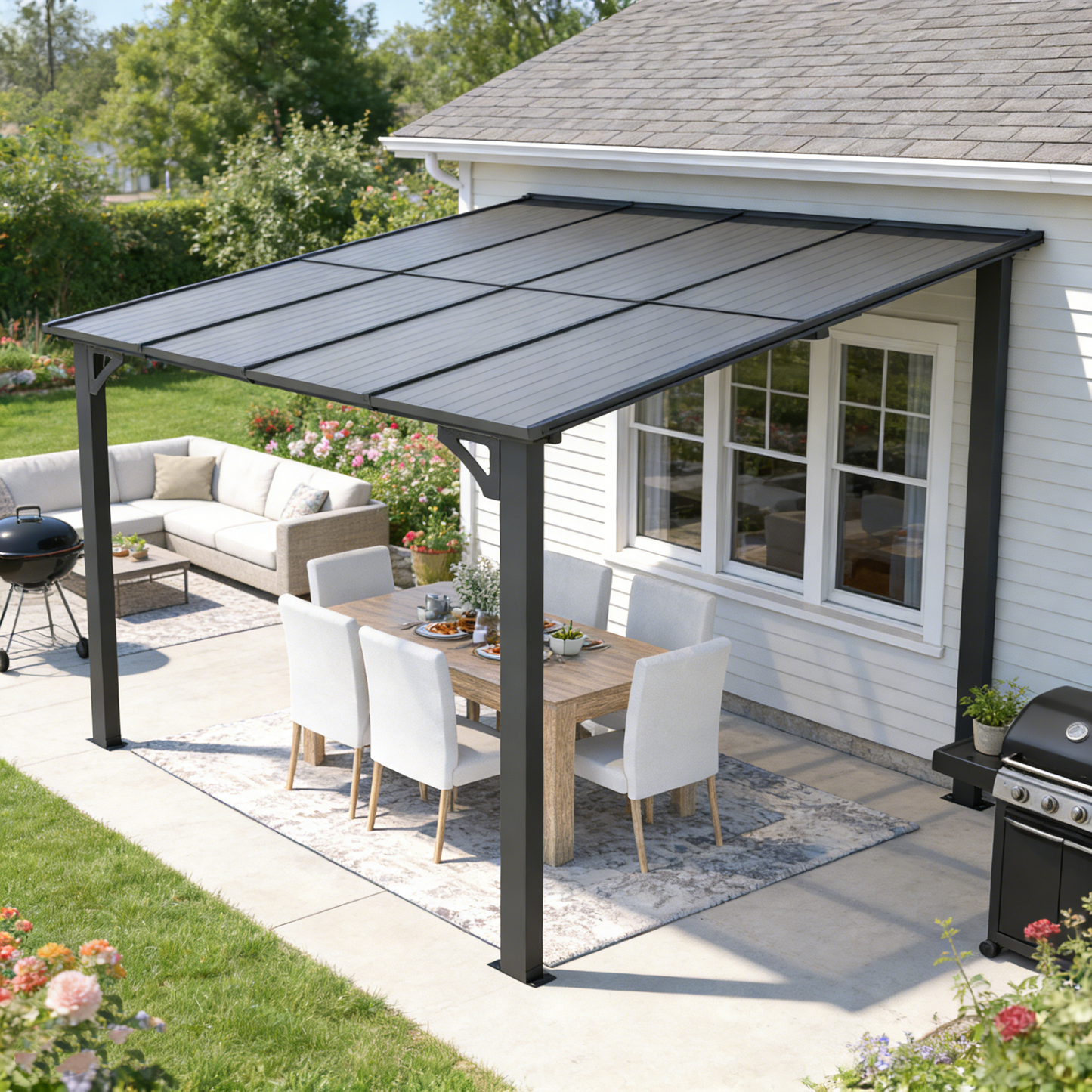 YODOLLA 8' x 8' Lean to Gazebo Pergola for Patio, Dark Grey