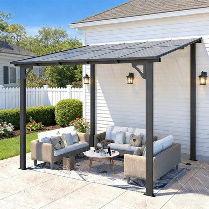 YODOLLA 10' x 8' Lean to Gazebo Pergola for Patio, Dark Grey