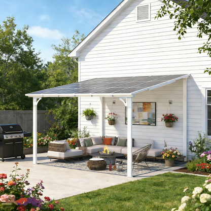 YODOLLA  12' x 12' Gazebo Outdoor Pergola Large Wall-Mounted Lean to Metal Gazebo, White
