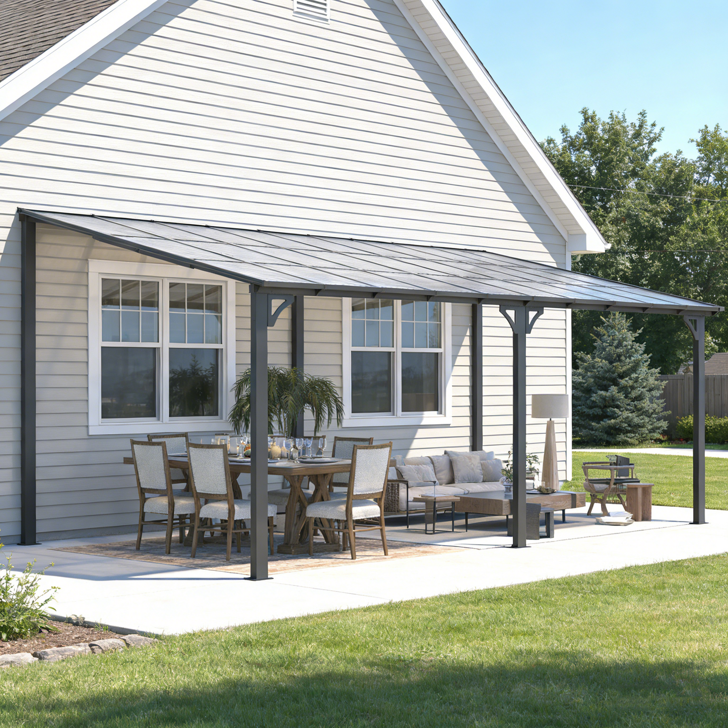 YODOLLA 20' x 12' Gazebo for Patio, Large Wall-Mounted Hard Top Lean-to Gazebo Pergola