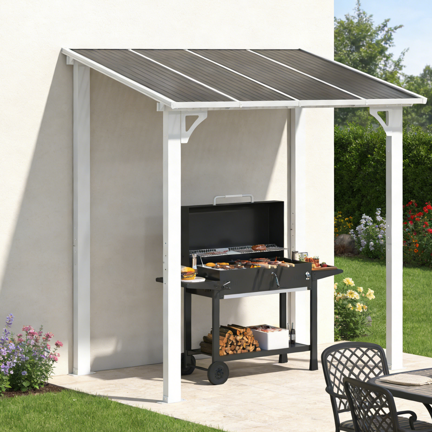 YODOLLA 8' x 5' Wall Mounted Gazebos Pergola, White