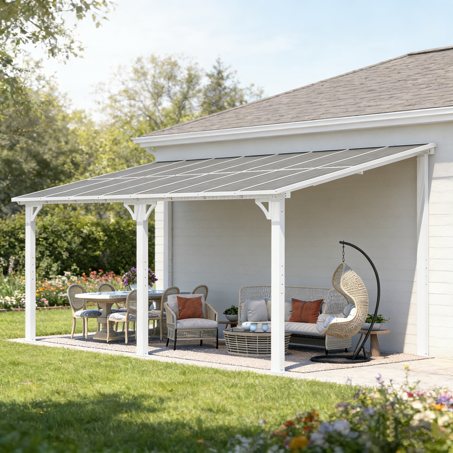 YODOLLA 16' x 8' Gazebo Outdoor Pergola Hard Top Lean to Gazebo Shelter Pergolas,White