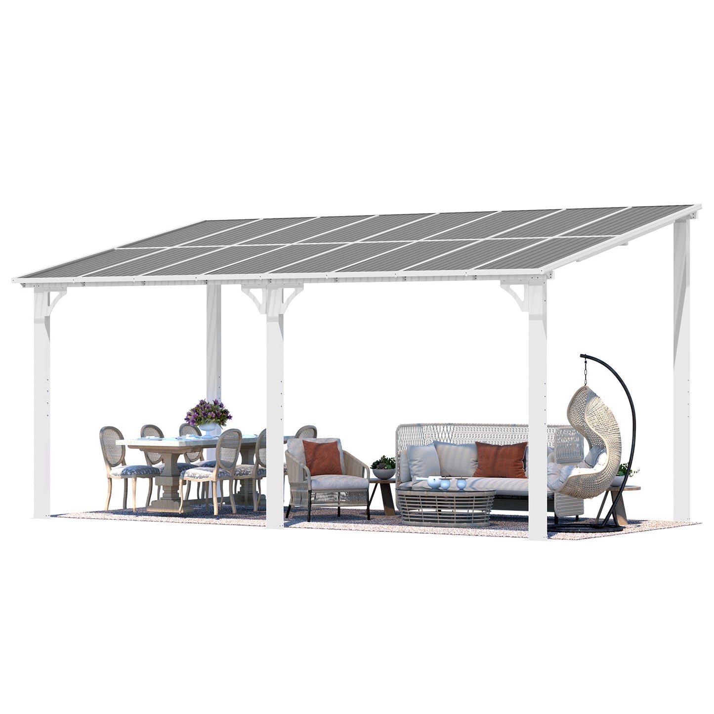 YODOLLA 16' x 8' Gazebo Outdoor Pergola Hard Top Lean to Gazebo Shelter Pergolas,White