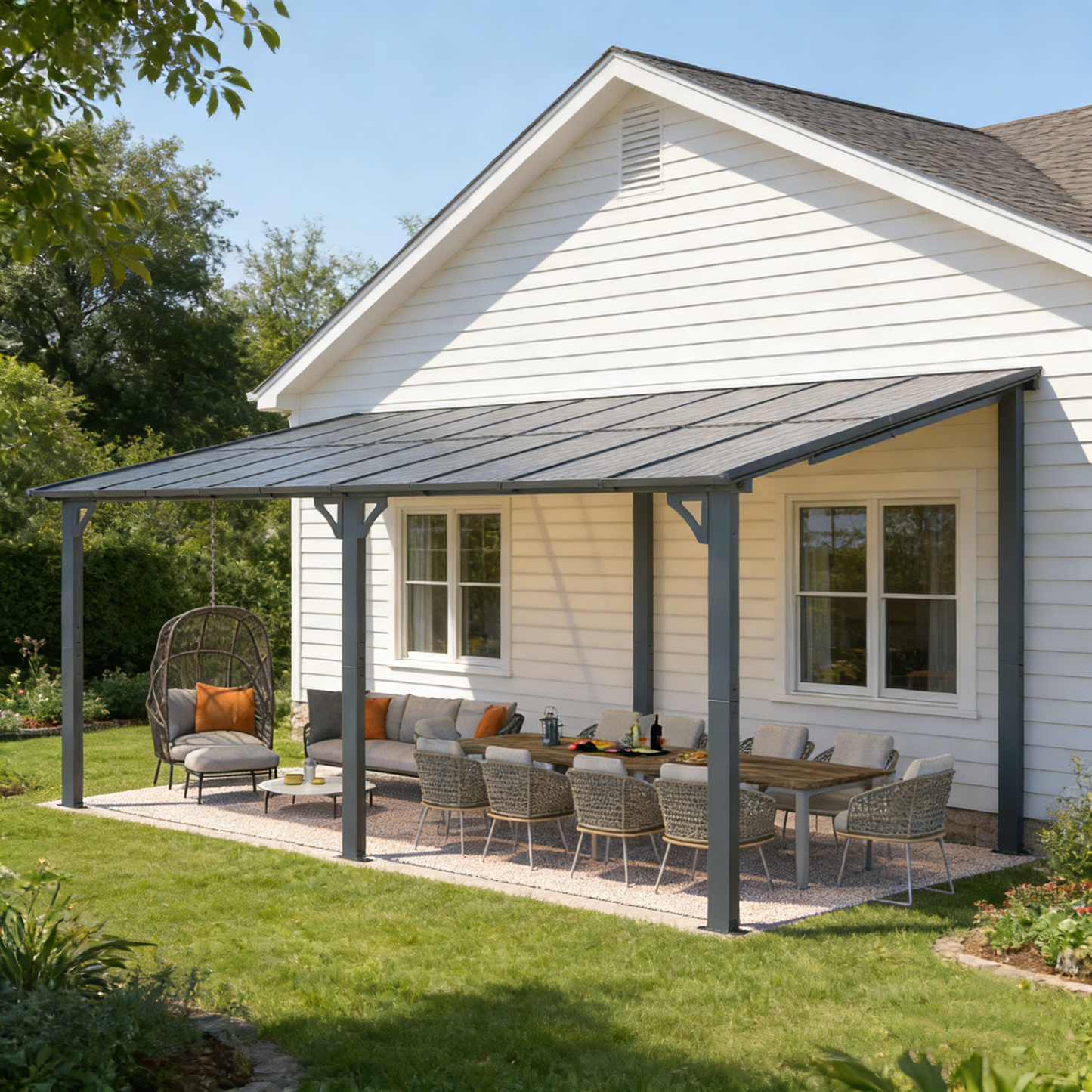 YODOLLA 20' x 10' Gazebo Outdoor Pergola Large Wall-Mounted Hard Top Lean to Metal Gazebo