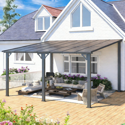 YODOLLA 14' x 12' Outdoor Pergola, Large Wall-Mounted Hard Top Gazebo, Dark Gray