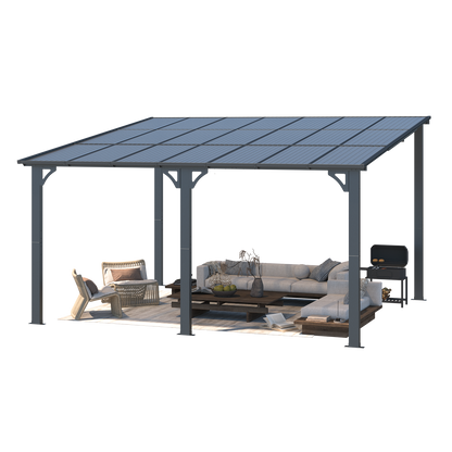 YODOLLA 14' x 12' Outdoor Pergola, Large Wall-Mounted Hard Top Gazebo, Dark Gray