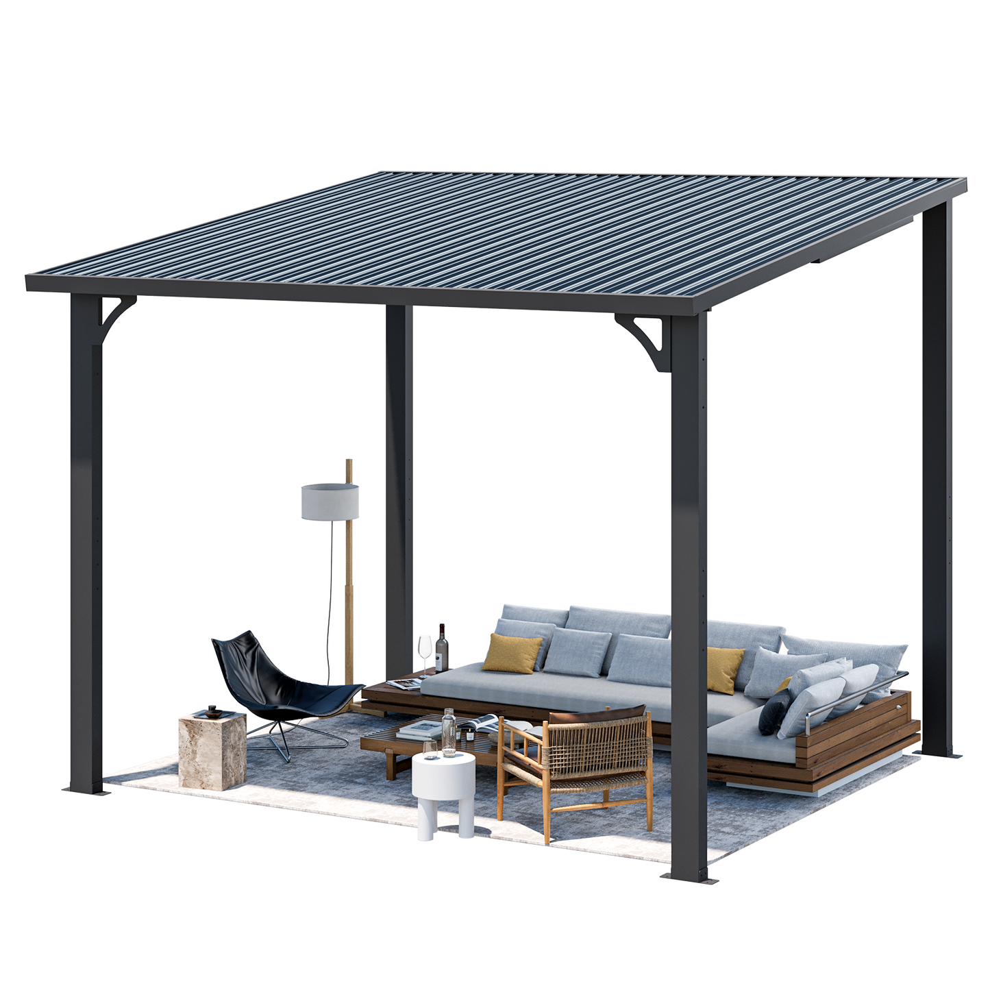 YODOLLA Pergola 10'x8' Hardtop Wall-Mounted Lean to Gazebo for Patio, Dark Grey