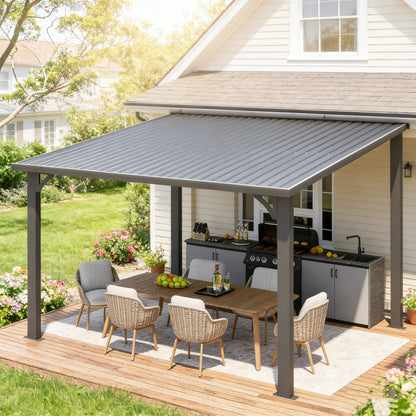 YODOLLA 10' x 10' Outdoor Pergola Hardtop Gazebo, Dark Grey
