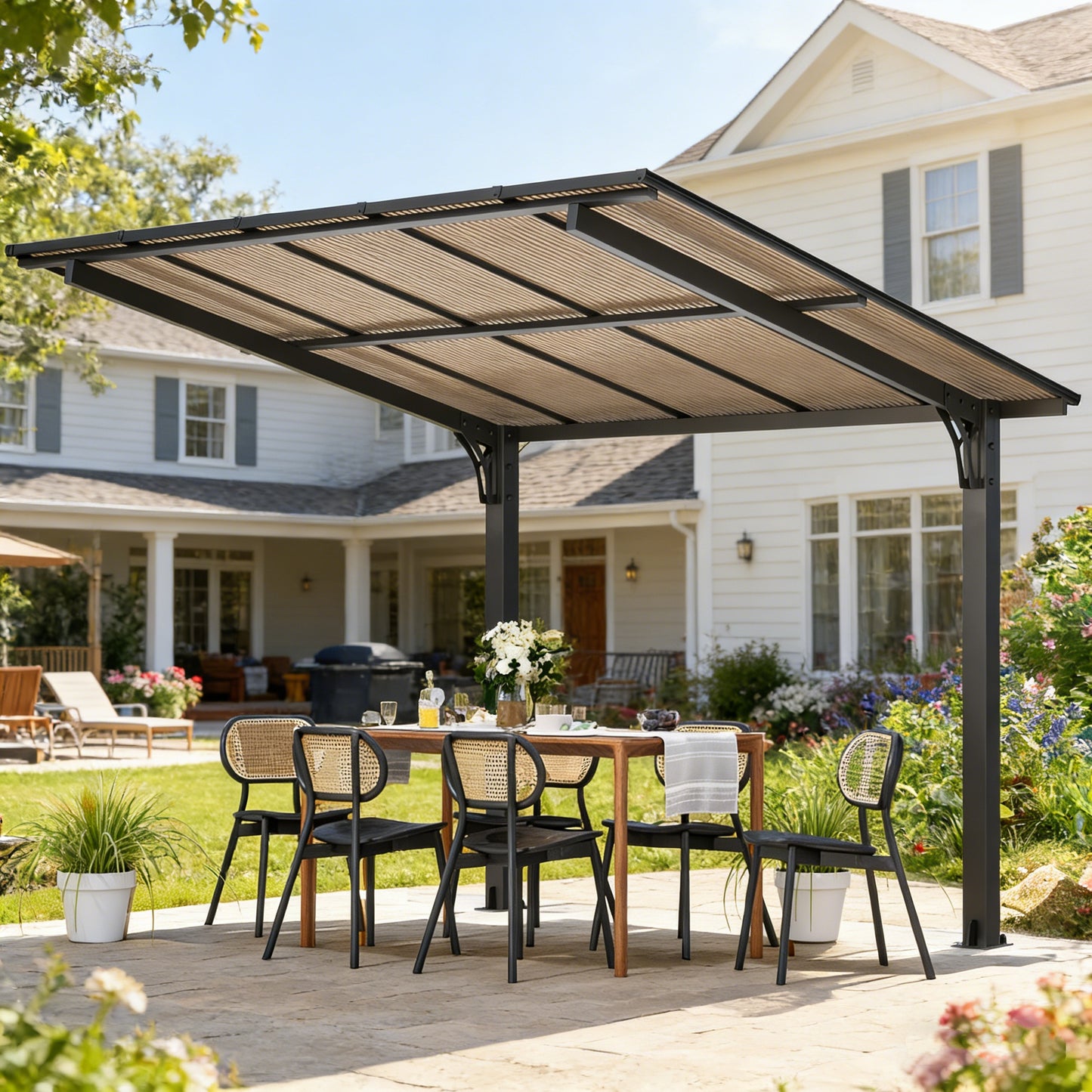 YODOLLA 10' x 8' Lean to Gazebo for Patio, Small Freestanding Pergola