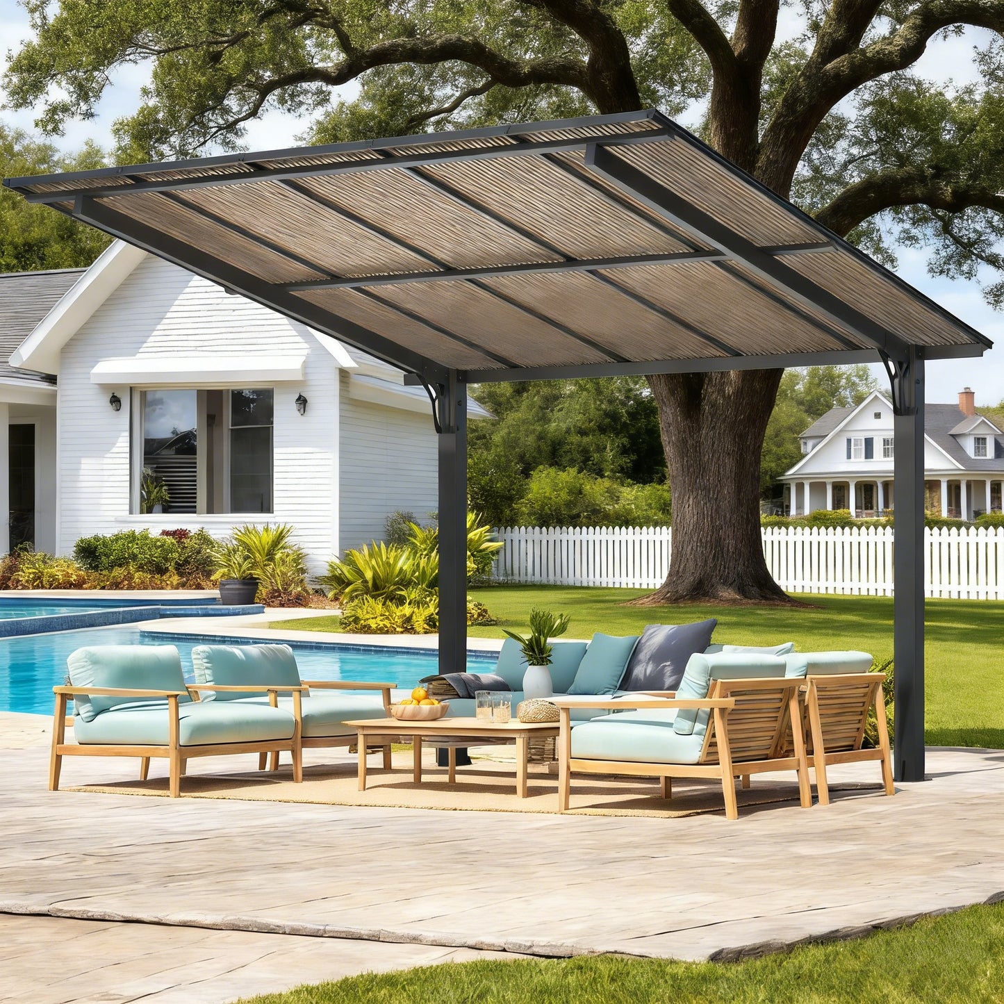 YODOLLA 10' x 10' Outdoor Lean to Gazebo for Patio, Freestanding Pergola