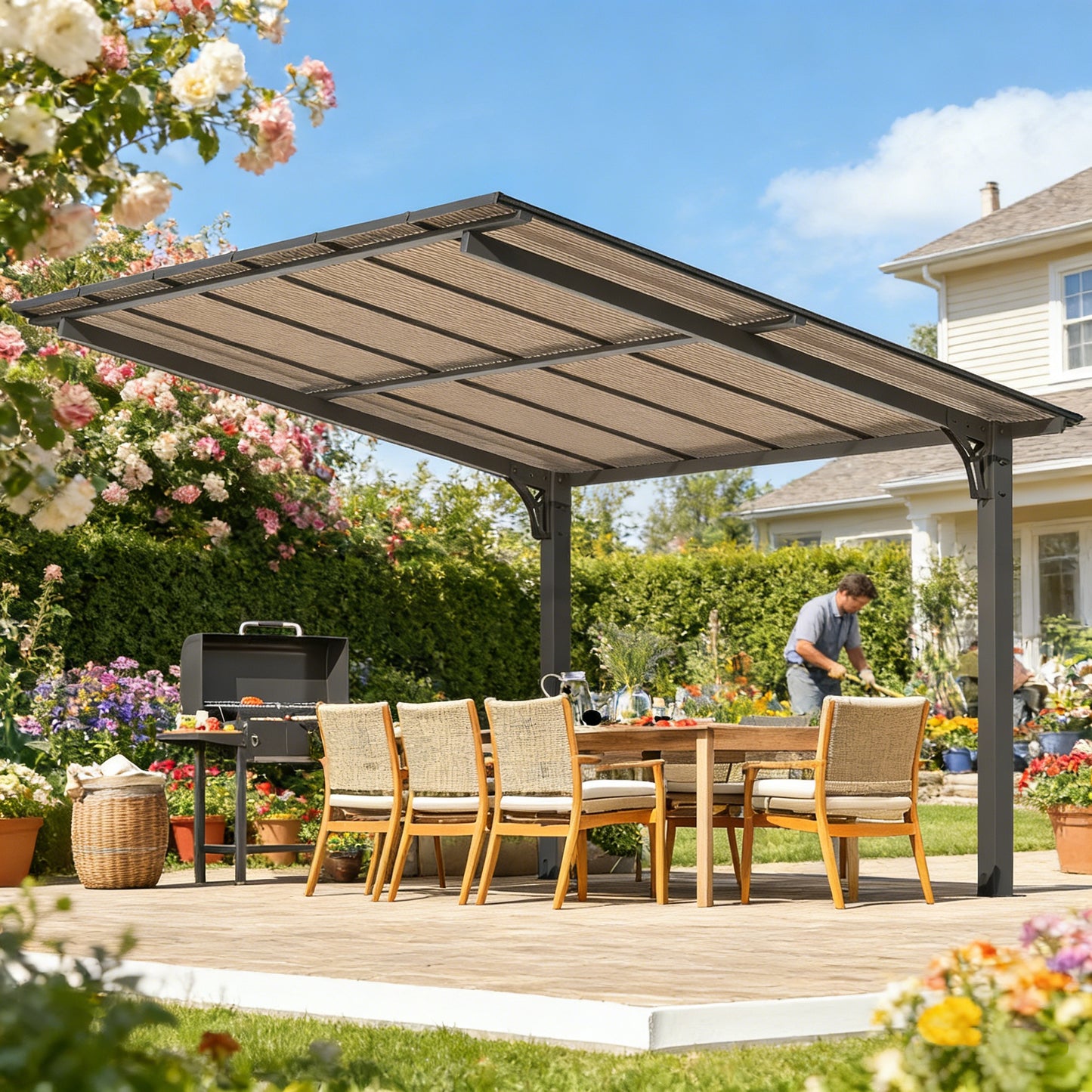 YODOLLA 12' x 10' Outdoor Gazebo Pergola, 10x12 Carport for Patio