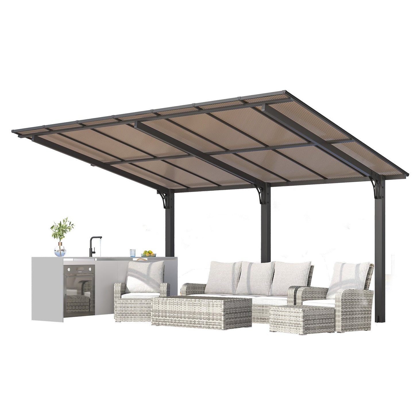 YODOLLA 14' x 10' Gazebo for Patio, Hard Top Lean to Gazebo Pergola Carport