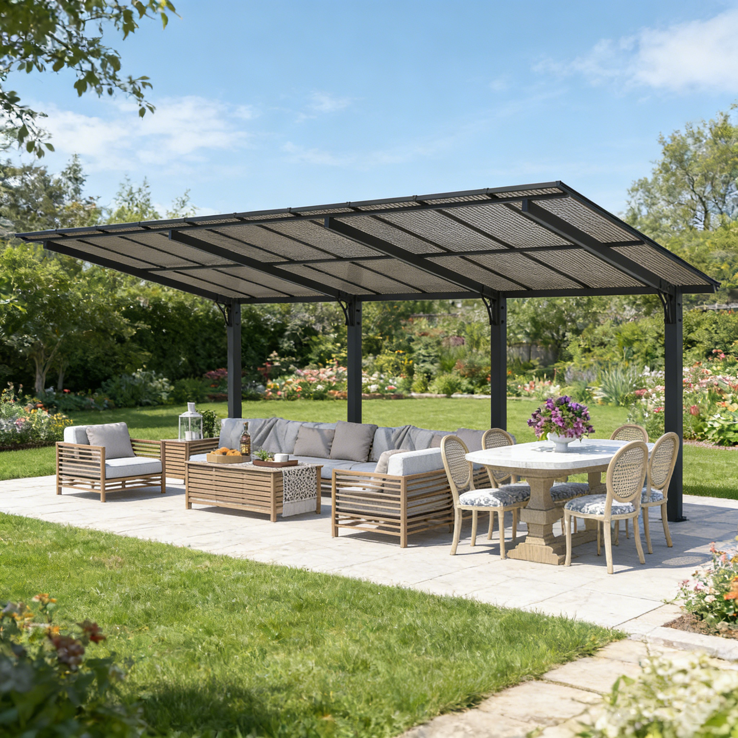 YODOLLA 20' x 10' Freestanding Gazebo Outdoor Pergola Lean to Hardtop Gazebo Carport