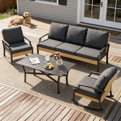 YODOLLA 4 Pieces Patio Furniture Set Outdoor Rattan Conversation Bistro Set