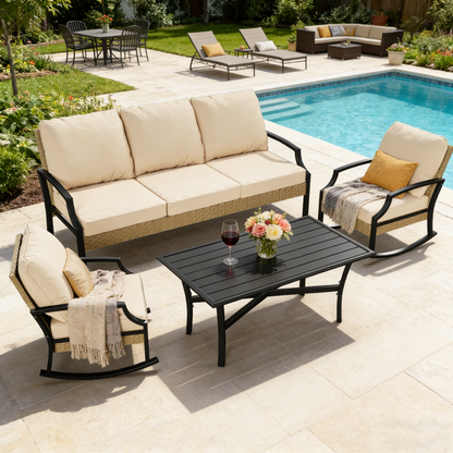 YODOLLA 4 Pieces Patio Furniture Set Outdoor Rattan Conversation Bistro Set